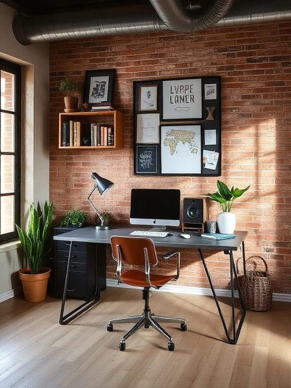  Industrial home office with metal desk, wooden accents, urban style