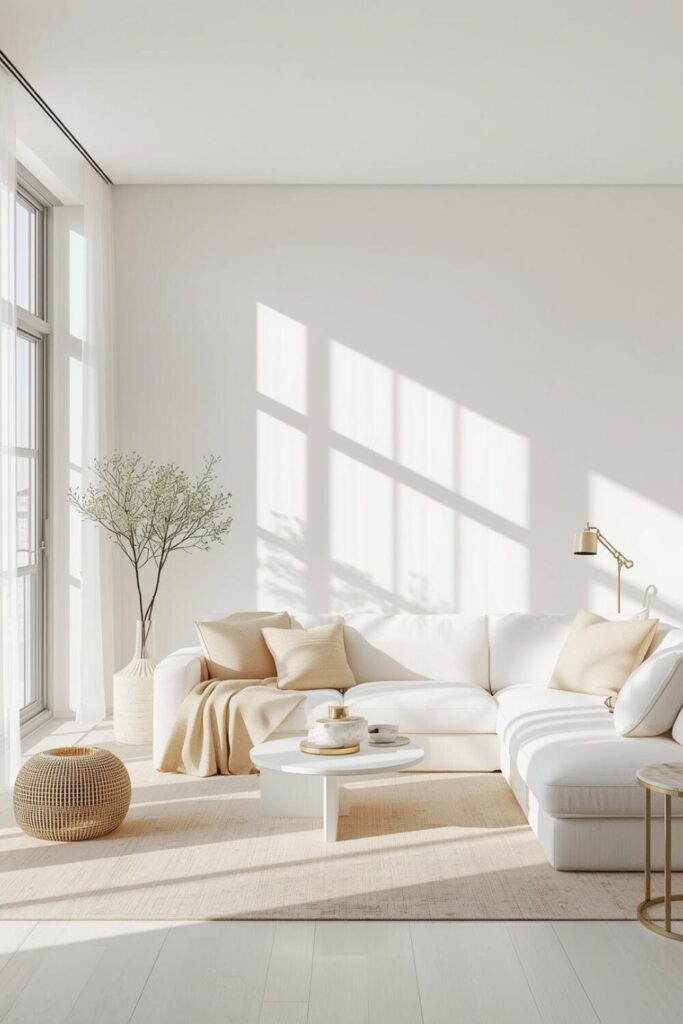 Bright living room with soft neutral colors and natural light