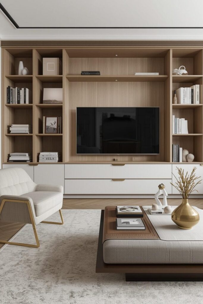 Clean and organized modern living room with no clutter