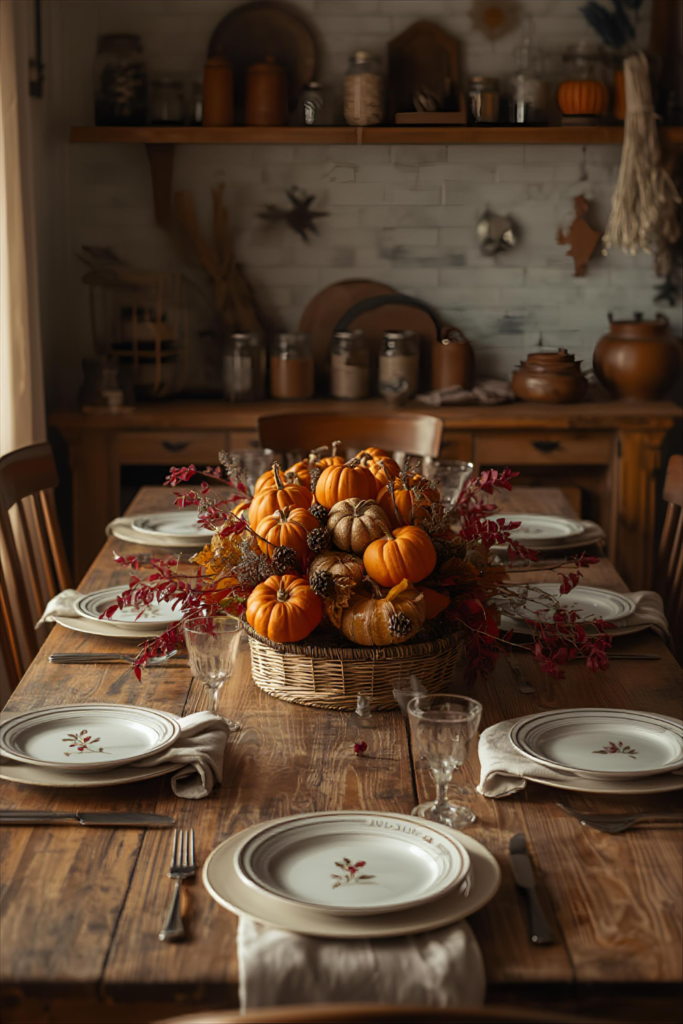  Rustic farmhouse kitchen table decorated for seasonal charm
