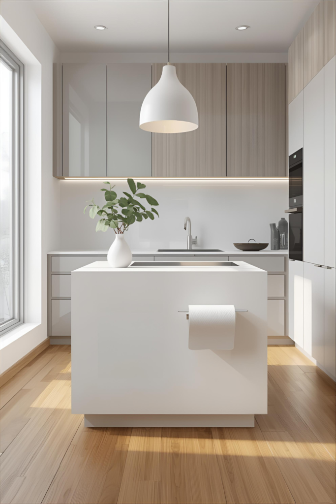  Kitchen island with built-in paper towel holder, modern small kitchen, clean design