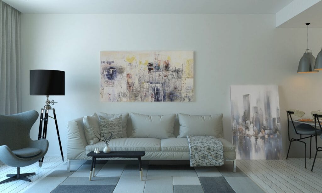 wall art and modern decor accents in stylish home interior