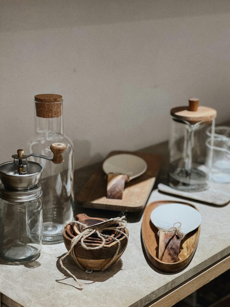 DIY home decor ideas for kitchen with mason jar storage and handmade trays
