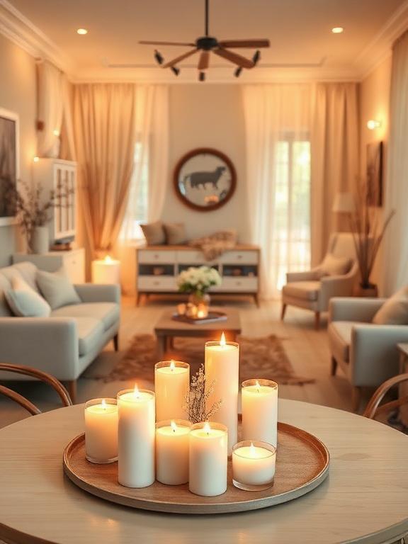 Spring-scented candles on table, soft lighting, cozy home