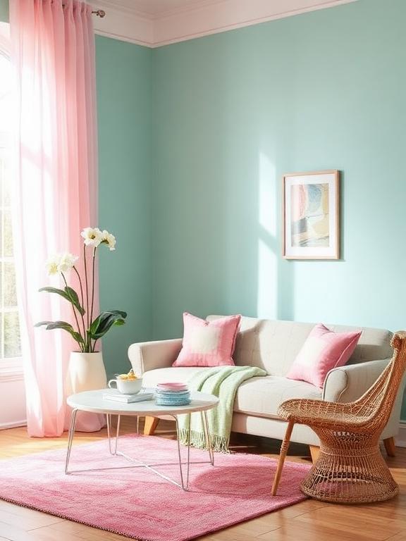 Pastel home decor accents, spring colors, bright interior