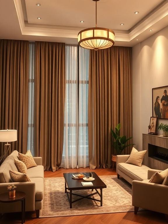  Cozy living room with floor-length curtains