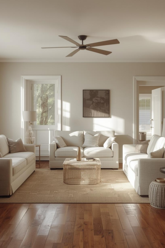 23 Cozy Living Room Ideas for a Warm & Inviting Space Cozy living room with wooden floors, jute rug, neutral furniture