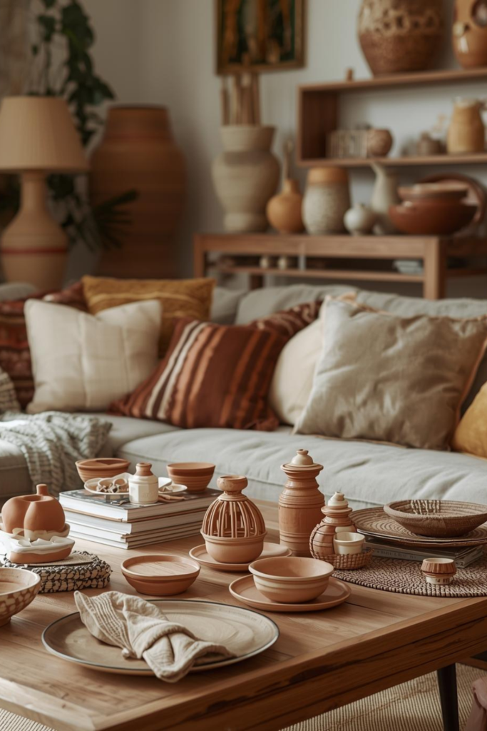 23 Cozy Living Room Ideas for a Warm & Inviting Space Cozy living room with handmade decor, ceramic accents, warm tones