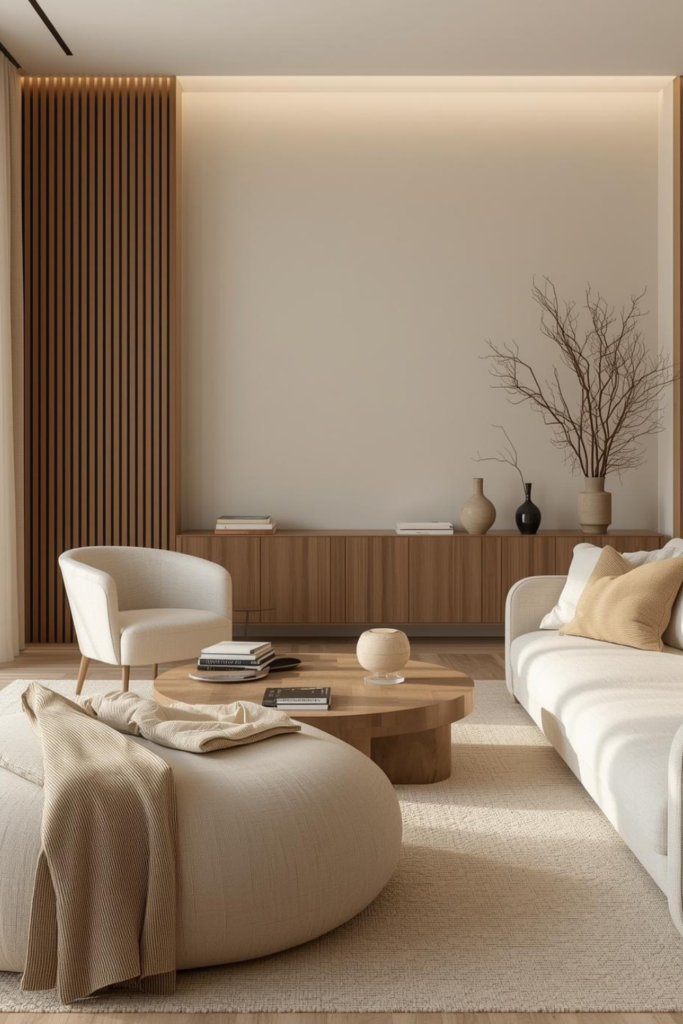 23 Cozy Living Room Ideas for a Warm & Inviting Space Cozy living room with soft ambient lighting, ceramic lamp, neutral decor