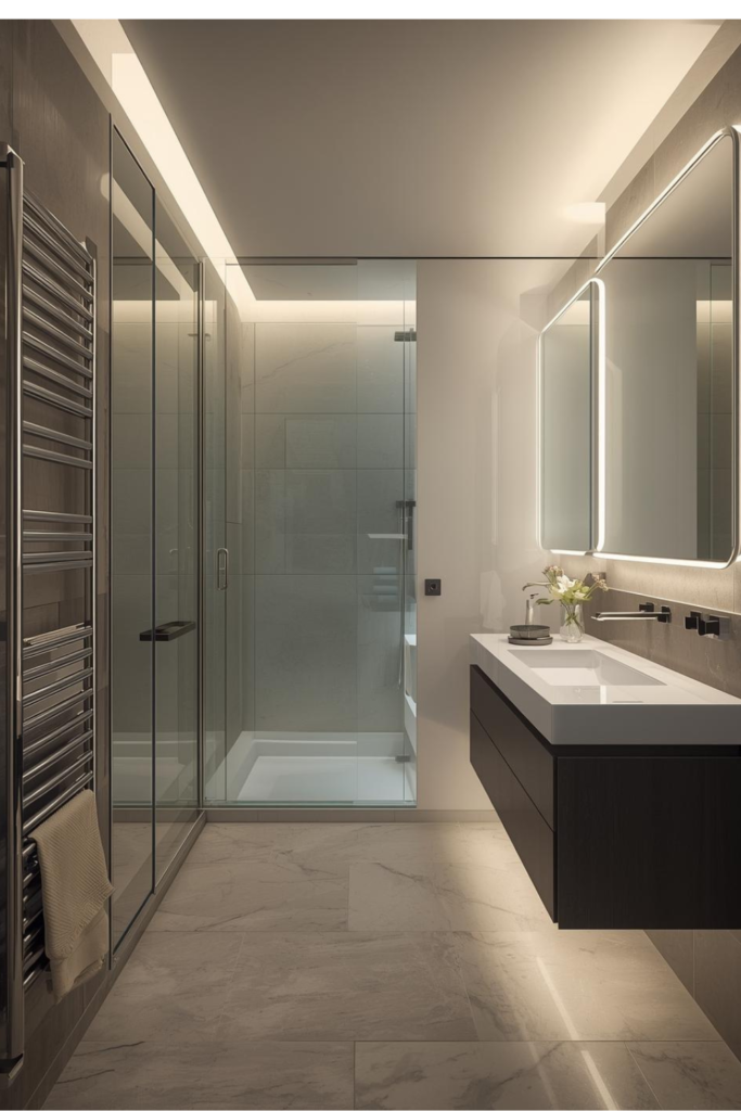 23 Bathroom Lighting Tips to Make Your Space Glow “High-tech smart bathroom lighting with smartphone control, modern fixtures, soft LED lights