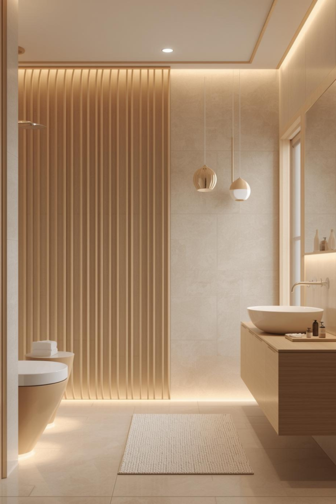 21 Bathroom Inspiration Ideas for a Dreamy Refresh Japandi style bathroom, light wood vanity, minimal decor