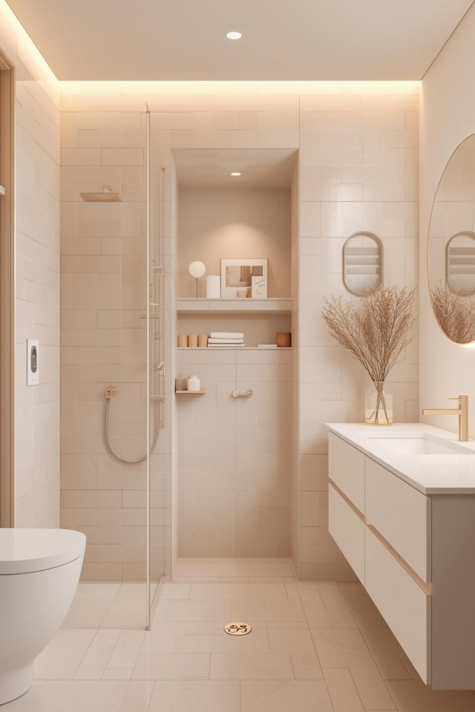 21 Bathroom Inspiration Ideas for a Dreamy Refresh Bathroom shower niche, modern tiled design