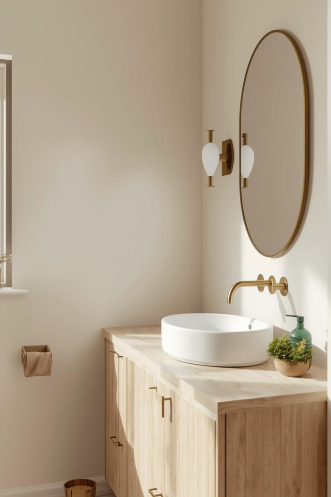 21 Bathroom Inspiration Ideas for a Dreamy Refresh Bathroom with brushed brass fixtures, neutral palette