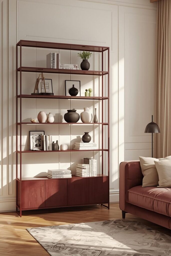 15 Elegant Living Room Wall Decor Ideas That Will Transform Your Space Living room with open-back decorative shelving unit displaying minimal decor items and allowing light to pass through.