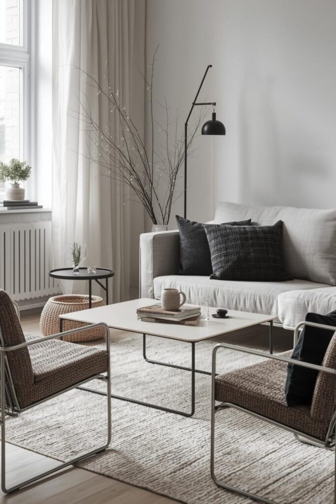 Scandinavian living room with light colors and cozy accents