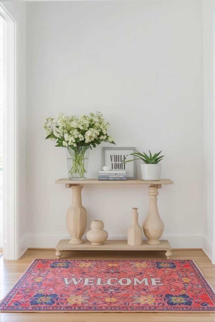 "Cheerful entryway with flowers and pastel décor for spring"