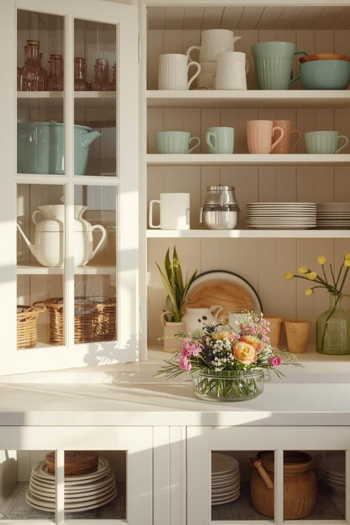 "Pastel ceramic kitchen décor for a spring-inspired look"