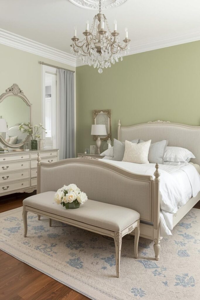 "Bedroom with spring-inspired nature tones and pastel accents"