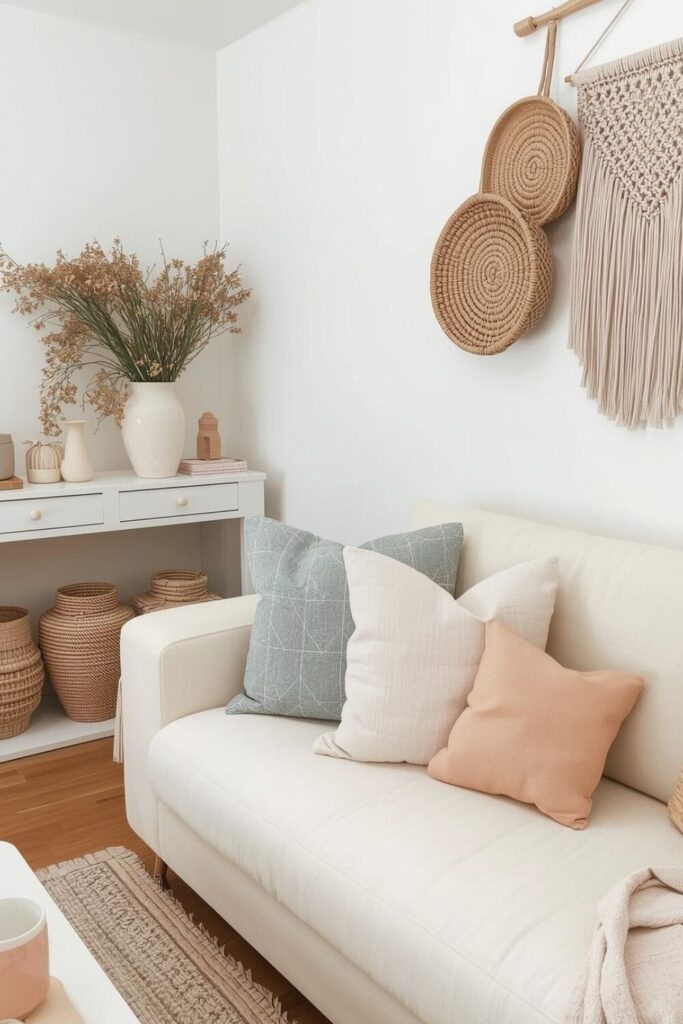 Spring-inspired living room with artisanal décor pieces"