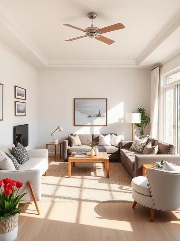 Living room with rearranged furniture, bright and airy layout