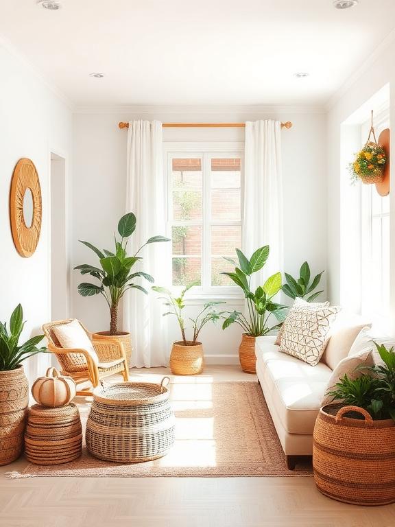 Woven baskets used for storage, spring home decor, natural textures