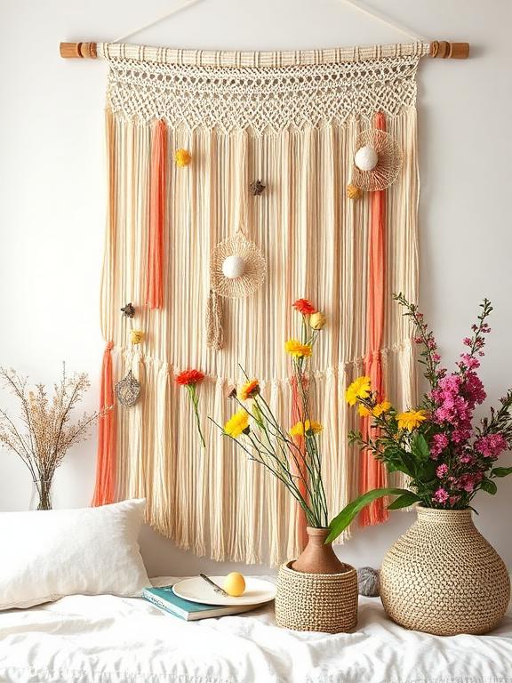Fabric wall hanging, spring colors, cozy room decor