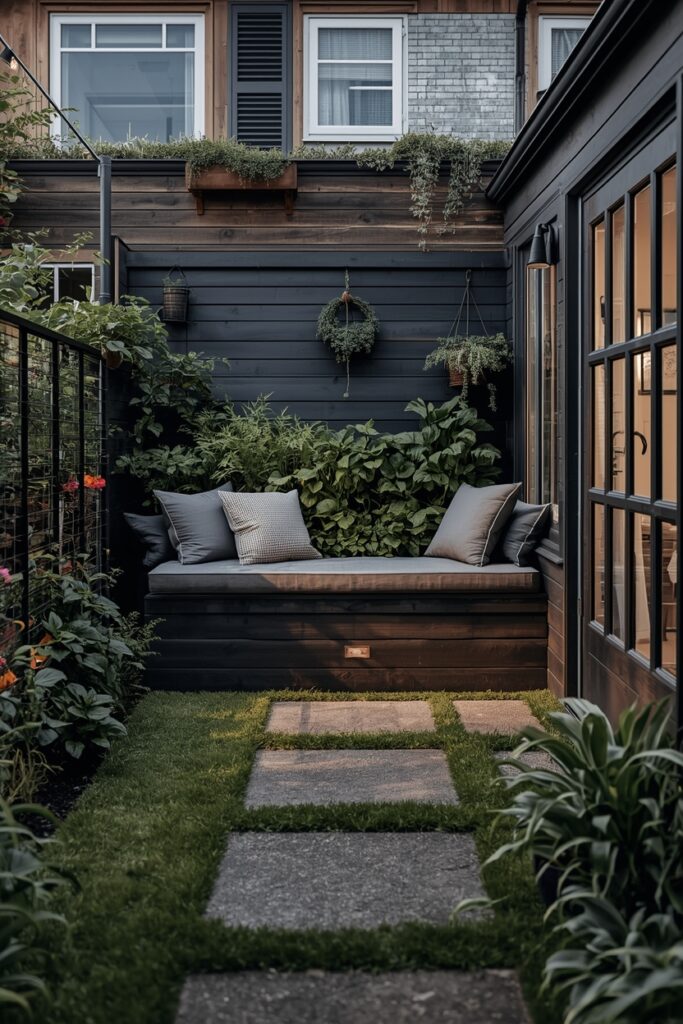 22 Raised Bed Border Ideas for a Fresh Look Small rustic yard with railway sleeper raised bed border and vegetable garden.