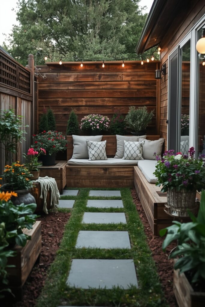 22 Raised Bed Border Ideas for a Fresh Look Small garden with gravel raised bed border and stepping stones.