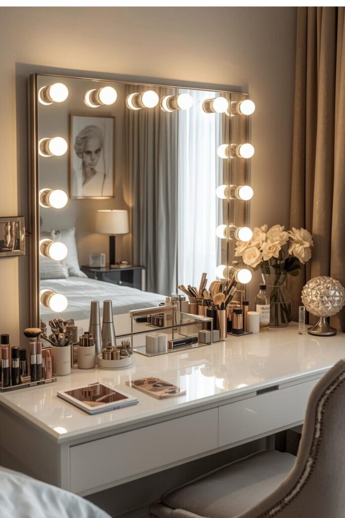 23 Ways to Create a Mirror Aesthetic Ideas in Your Space Vanity mirror with lighting in dressing area.