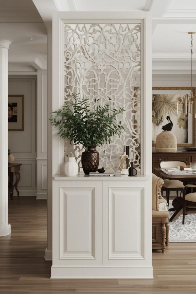 24 Living Room Partition Ideas for Modern Homes Half wall partition in modern living room