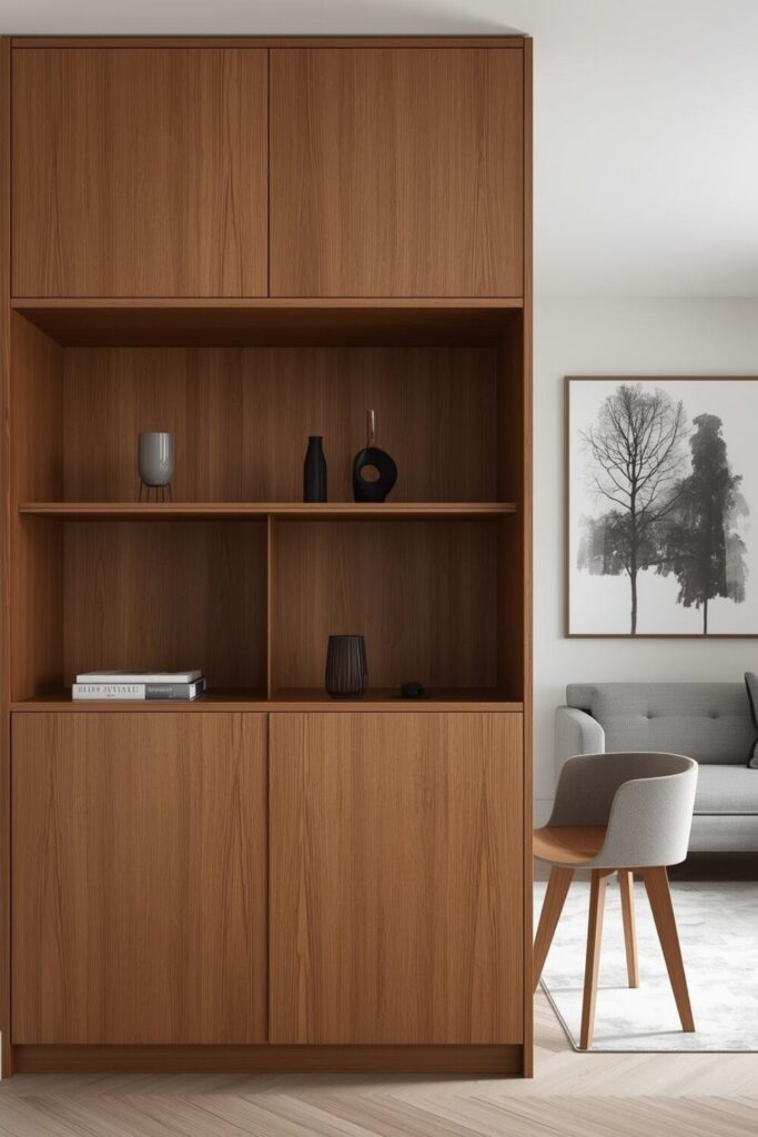 24 Living Room Partition Ideas for Modern Homes Cabinet used as living room divider