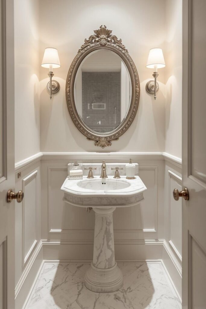 powder room with decorative wall paneling