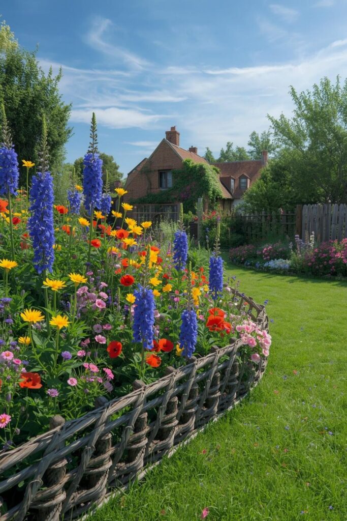 15 Cheap DIY Garden Border Ideas That Look Expensive Woven branch garden border with rustic style