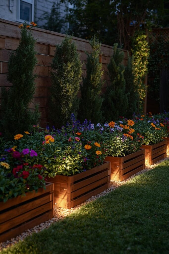 15 Cheap DIY Garden Border Ideas That Look Expensive Garden border with hidden LED lighting glowing softly at night