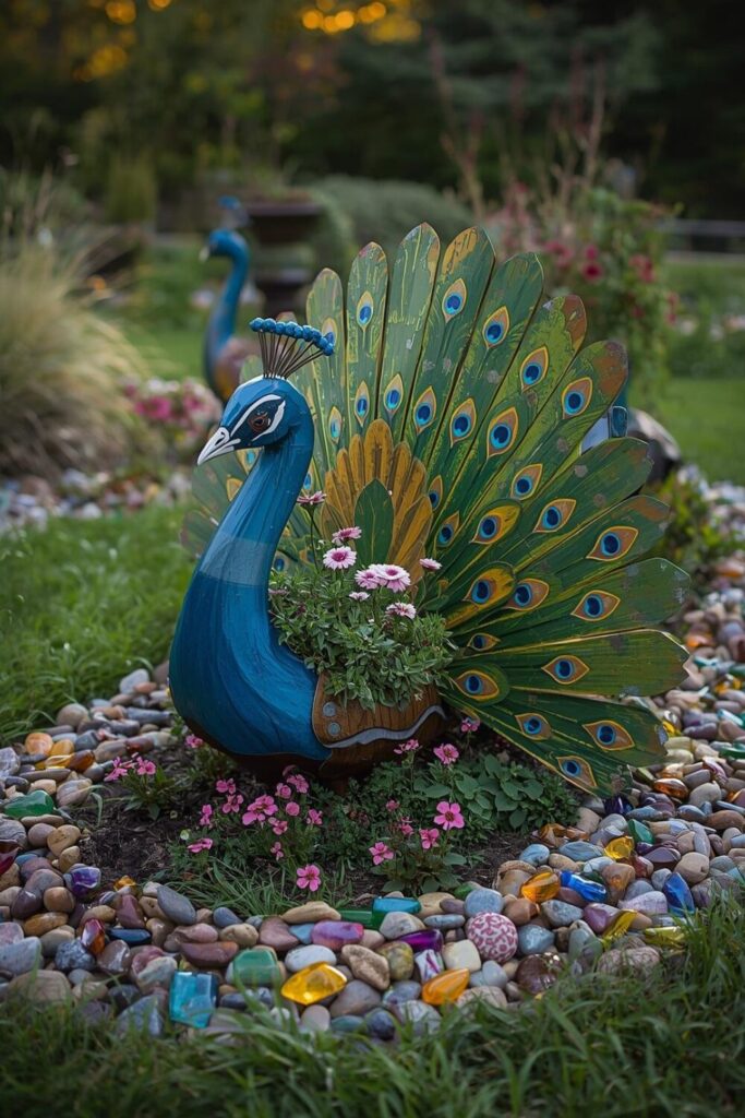 15 Cheap DIY Garden Border Ideas That Look Expensive Colorful glass mulch garden border shining in sunlight