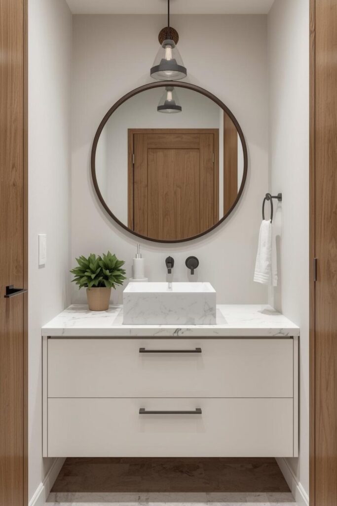 powder room with indoor plant decor