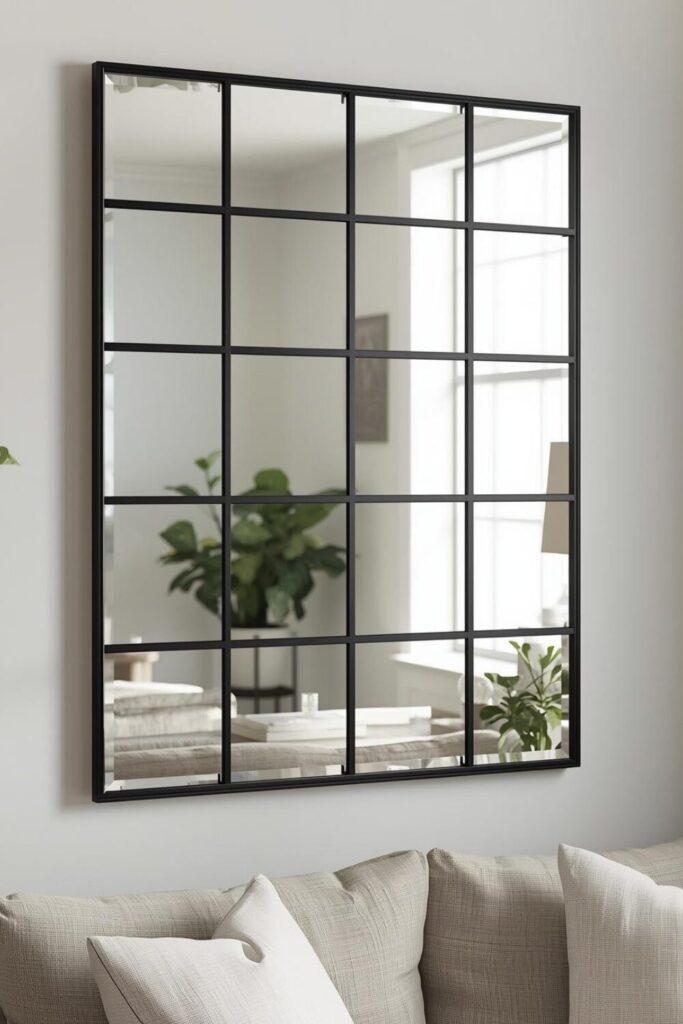 23 Ways to Create a Mirror Aesthetic Ideas in Your Space Window style mirror creating illusion of extra window.