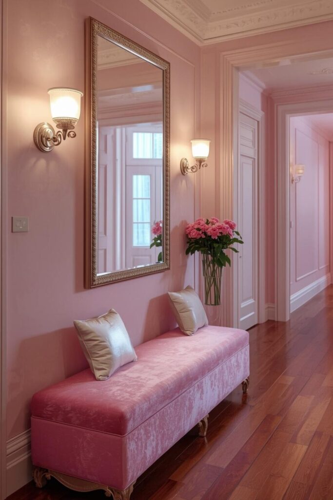 23 Ways to Create a Mirror Aesthetic Ideas in Your Space Large mirror brightening a narrow hallway.