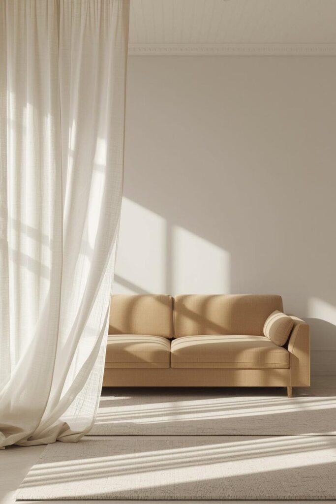 24 Living Room Partition Ideas for Modern Homes Sheer curtain dividing living space