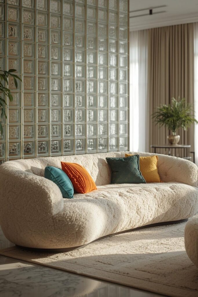 24 Living Room Partition Ideas for Modern Homes Glass block partition in living room