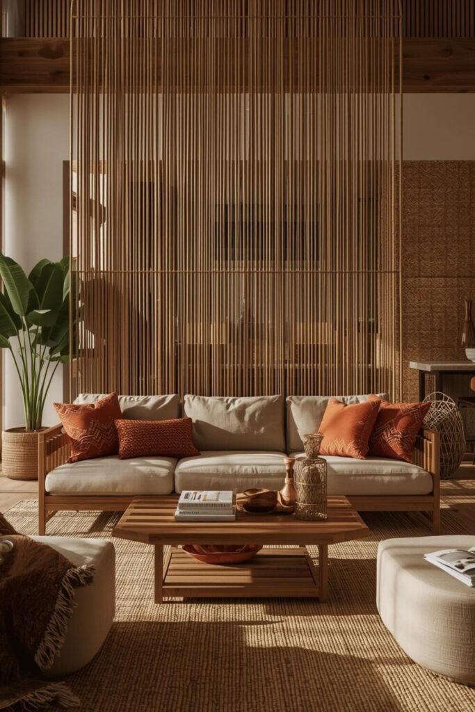 24 Living Room Partition Ideas for Modern Homes Rope divider in bohemian living room