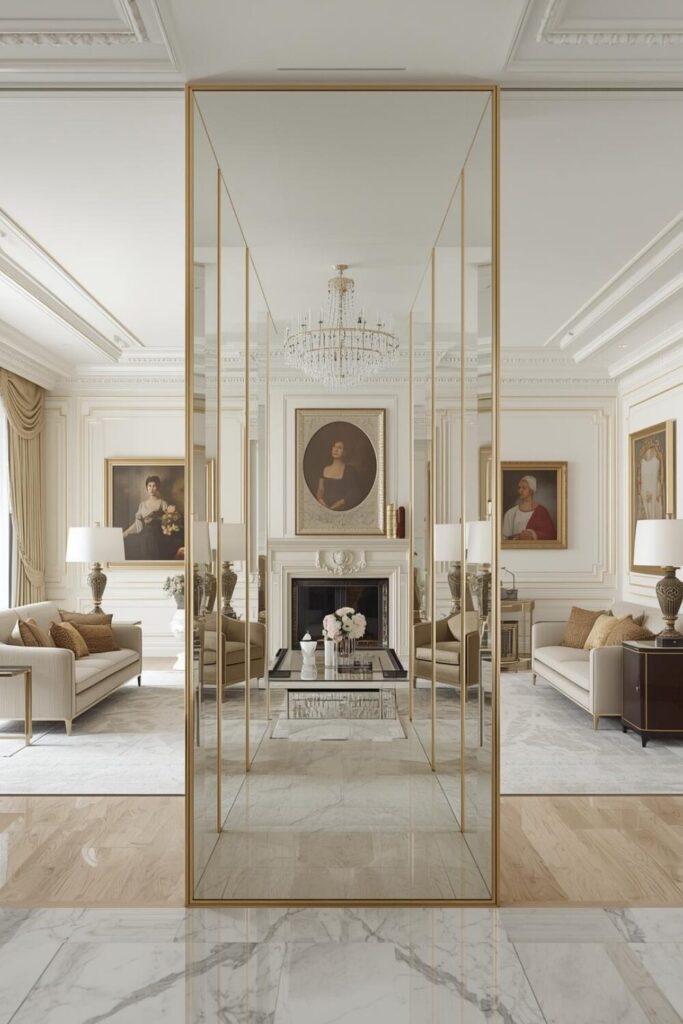 24 Living Room Partition Ideas for Modern Homes Mirror partition making space look bigger