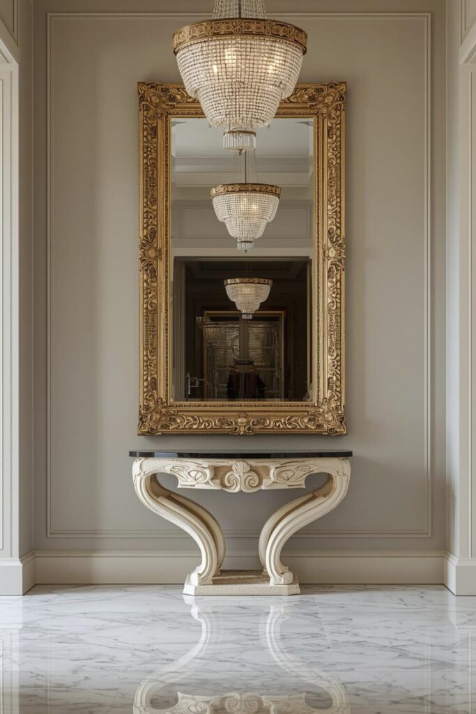 23 Ways to Create a Mirror Aesthetic Ideas in Your Space Large decorative mirror in grand entry hall.