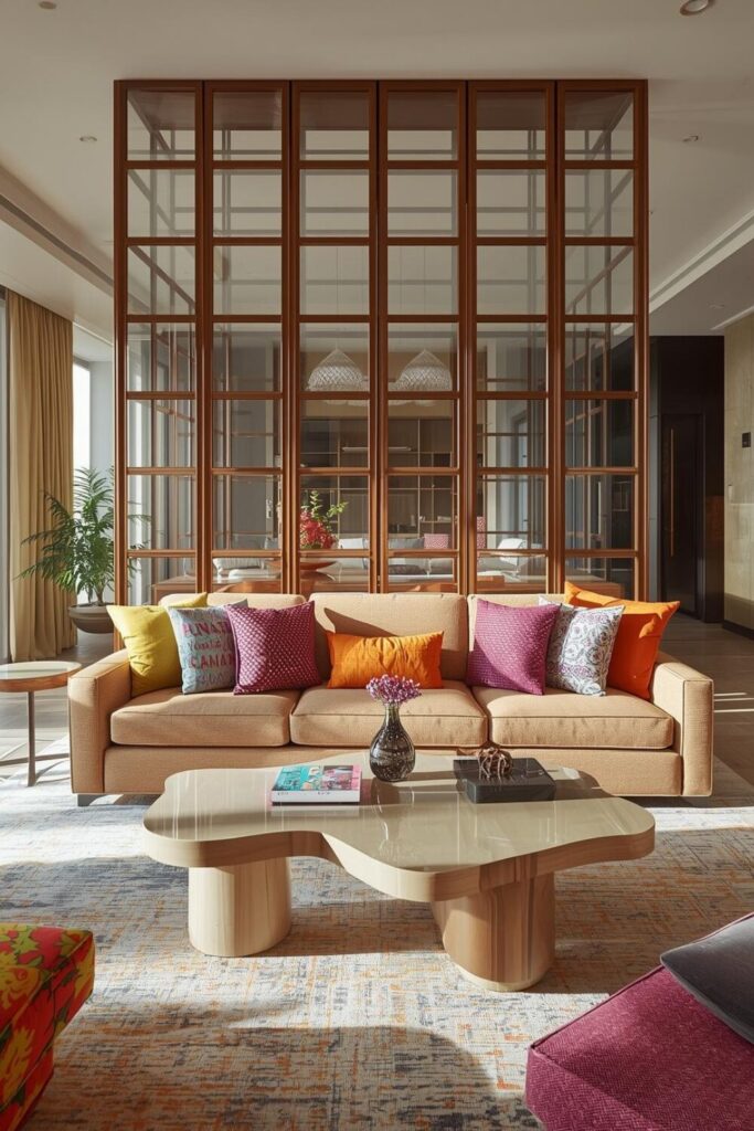 24 Living Room Partition Ideas for Modern Homes Glass and wood combined partition