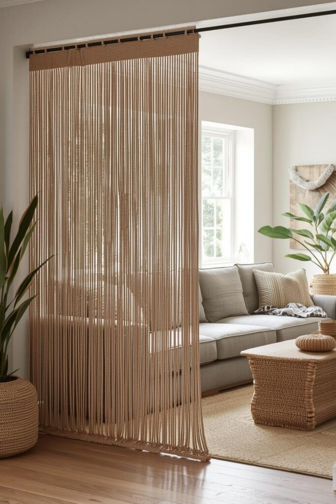 24 Living Room Partition Ideas for Modern Homes Beaded divider in living room