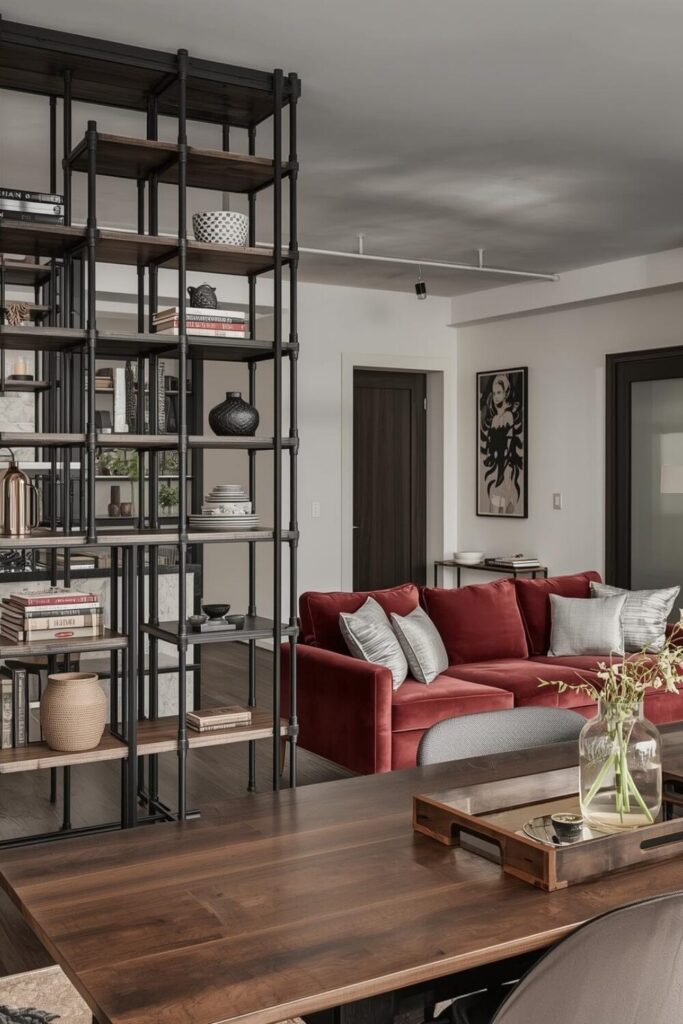 24 Living Room Partition Ideas for Modern Homes Industrial pipe divider in living room