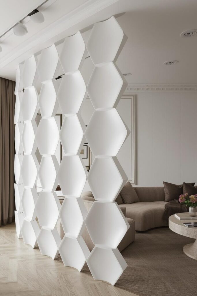 24 Living Room Partition Ideas for Modern Homes Hanging panel divider in modern interior