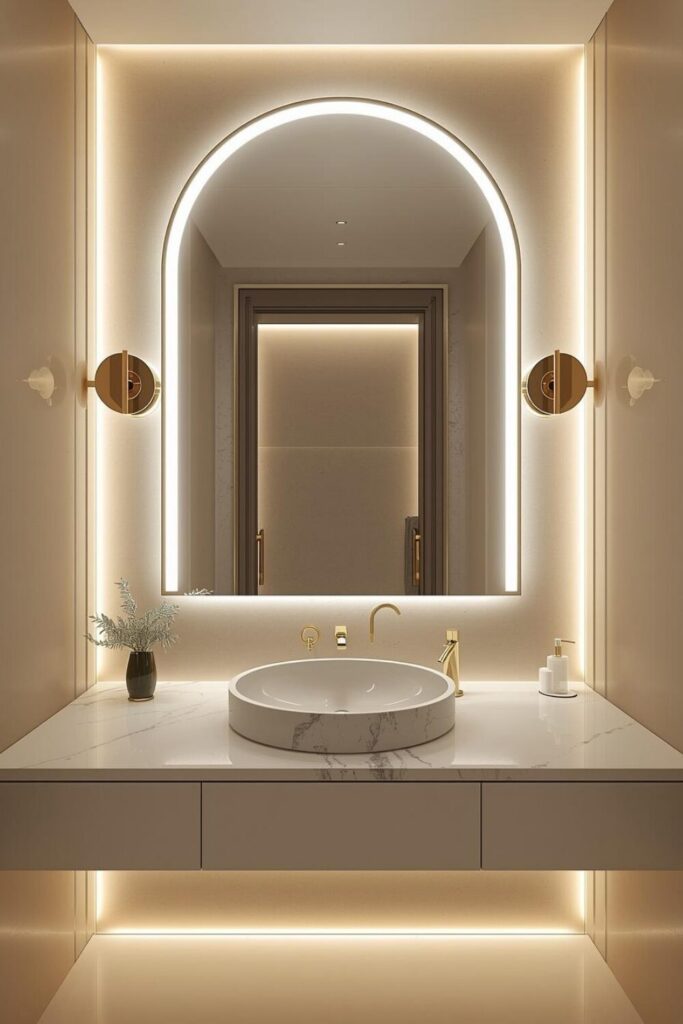 23 Ways to Create a Mirror Aesthetic Ideas in Your Space Luxury LED bathroom mirror above marble sink.