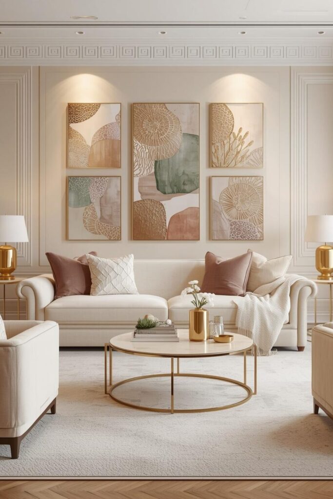 Luxury textured wall art in colorful living room