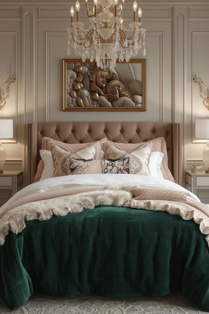 Layered velvet and sheer curtains in luxury living room